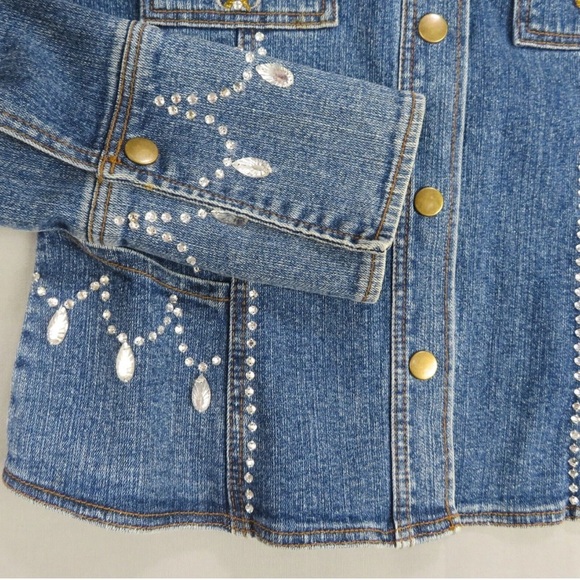 PATTI LA BELLE Blue Embellished Rhinestone
Beads Country Denim Jacket Women's 2X - Picture 3 of 9